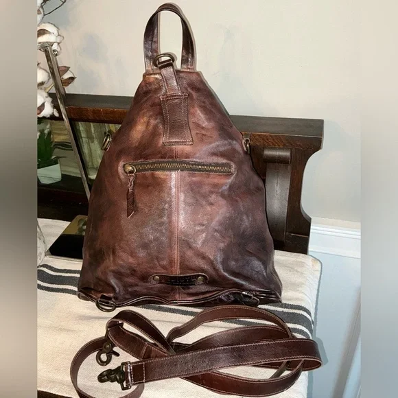 Bed Stu Leather 3 In 1 Delta Backpack Shoulder Bag HandBag Teak Rustic MSRP 345 - Picture 6 of 15